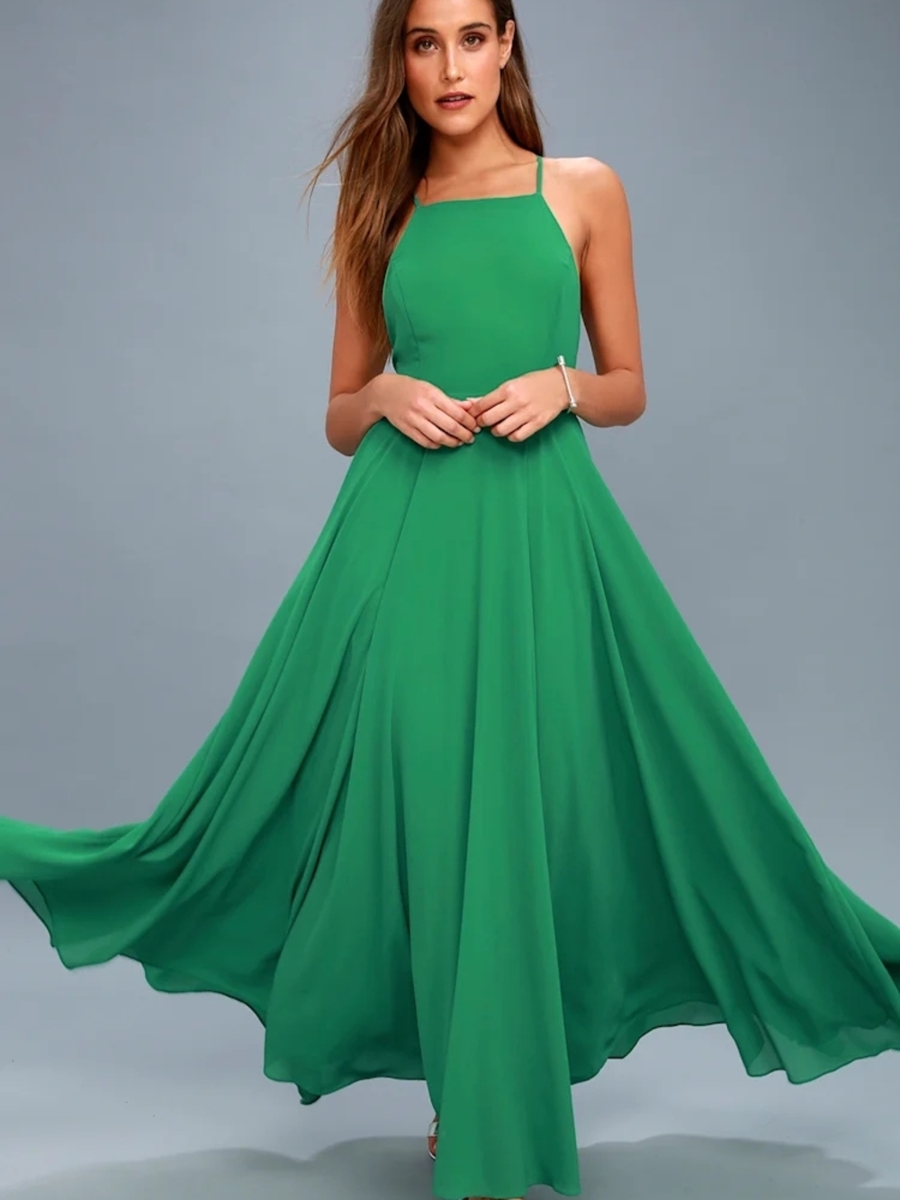 LULUS Chiffon Kelly Green Dress with crossed straps at the back Size S - Picture 2 of 6